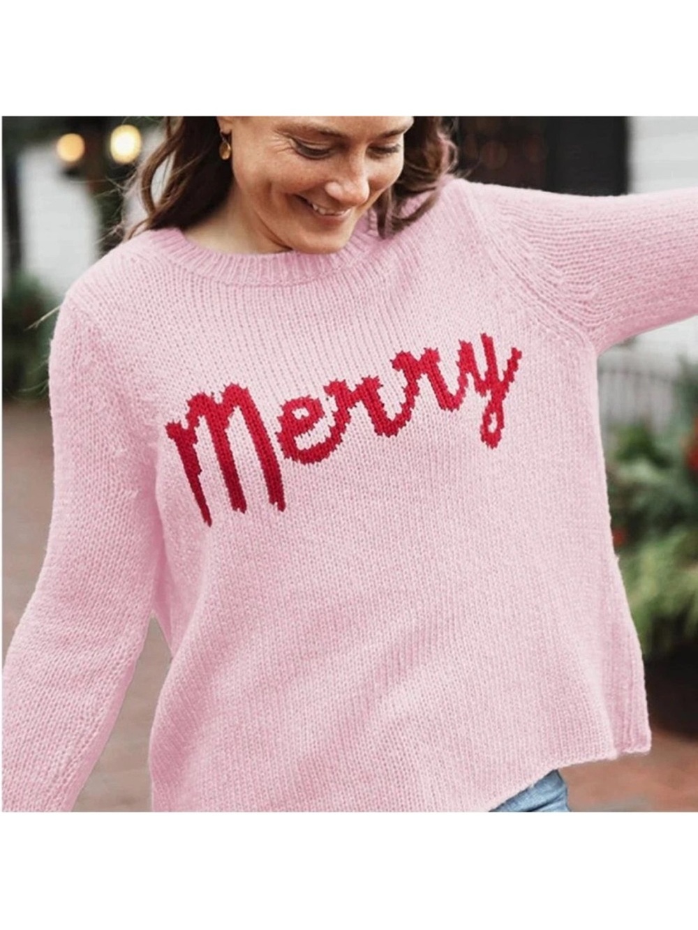 Wooden Ships Merry Chunky Crew Neck Mohair Wool Blend Crew Neck Holiday Sweater
